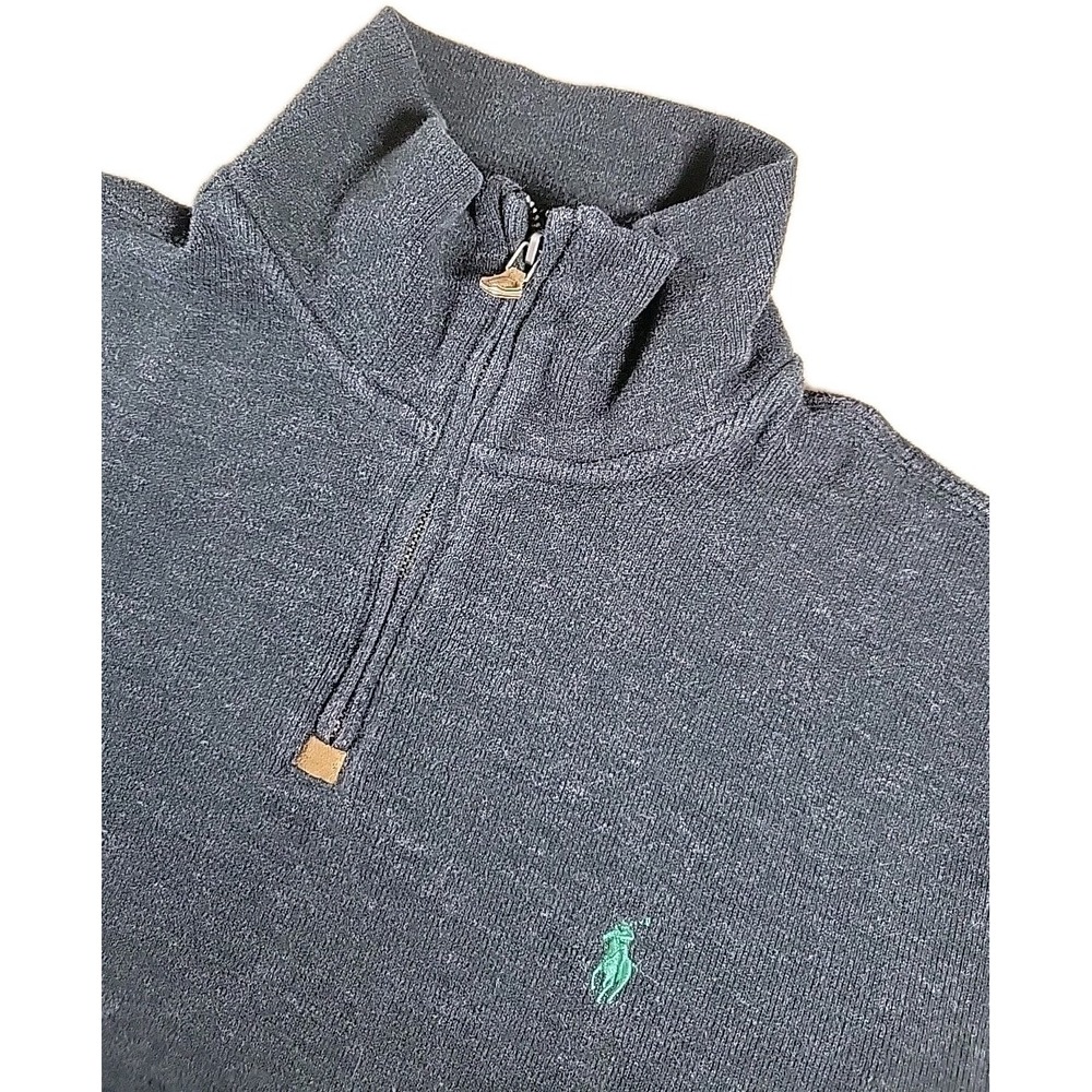 Polo‎ Ralph Lauren Sweater Mens Large BLACK Half Zip Pullover Green Pony Logo